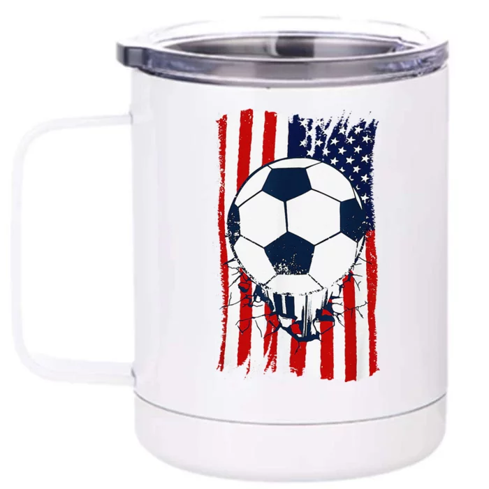 Soccer Ball USA American Flag Patriotic Football Front & Back 12oz Stainless Steel Tumbler Cup