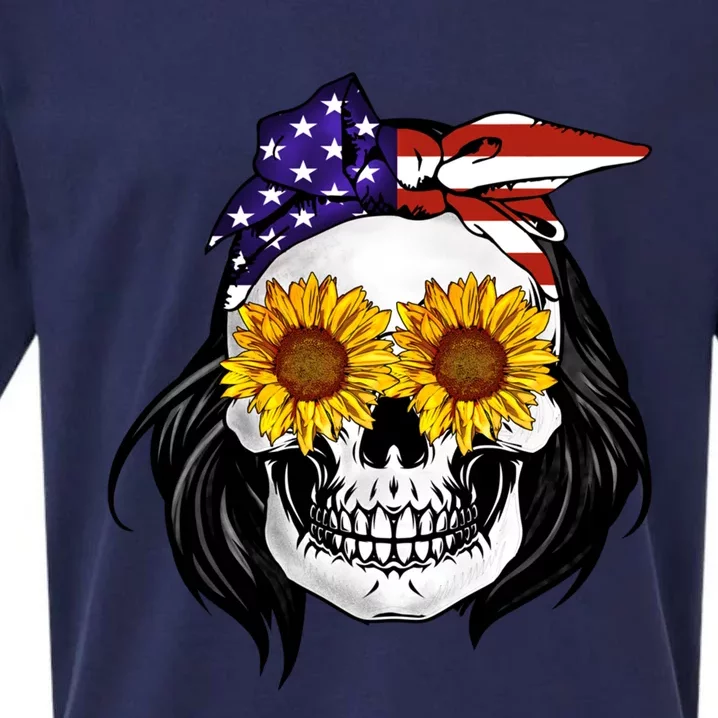 Skull Bandana Us Flag 4th Of July Funny Gift Cute Gift Sueded Cloud Jersey T-Shirt