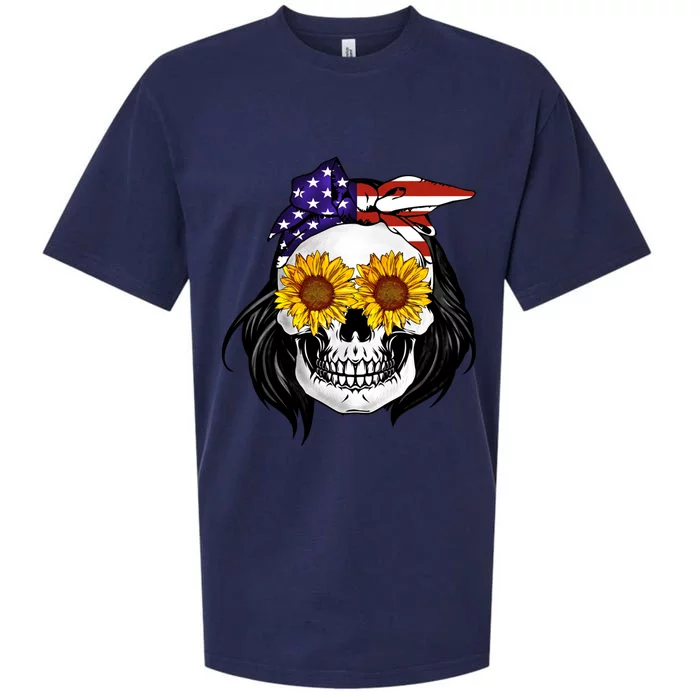 Skull Bandana Us Flag 4th Of July Funny Gift Cute Gift Sueded Cloud Jersey T-Shirt