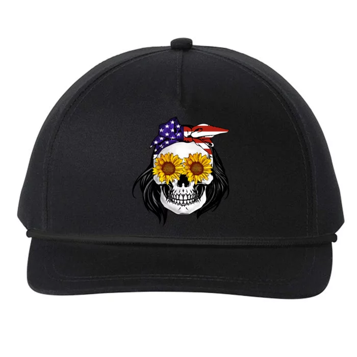 Skull Bandana Us Flag 4th Of July Funny Gift Snapback Five-Panel Rope Hat