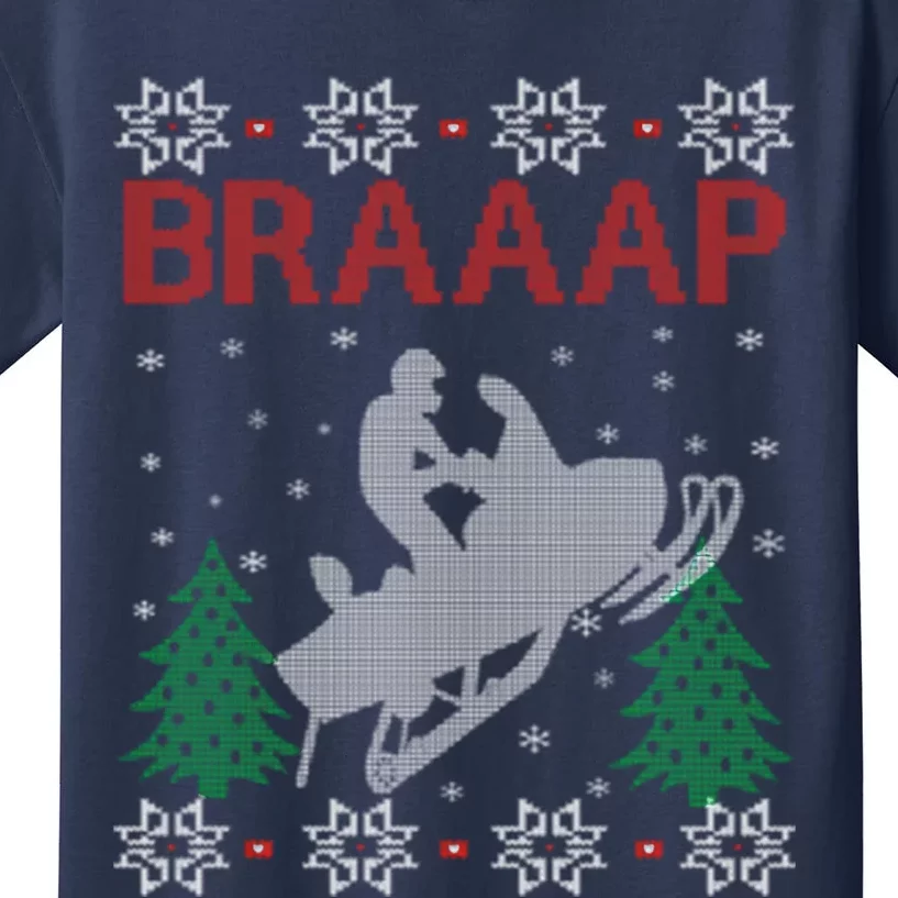 Snowmobile Braaap Ugly Christmas Kids T-Shirt