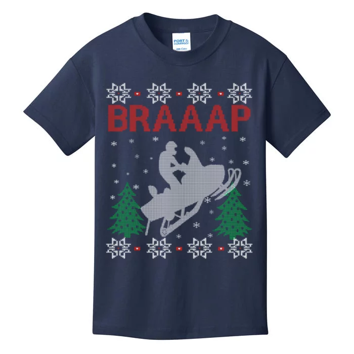 Snowmobile Braaap Ugly Christmas Kids T-Shirt