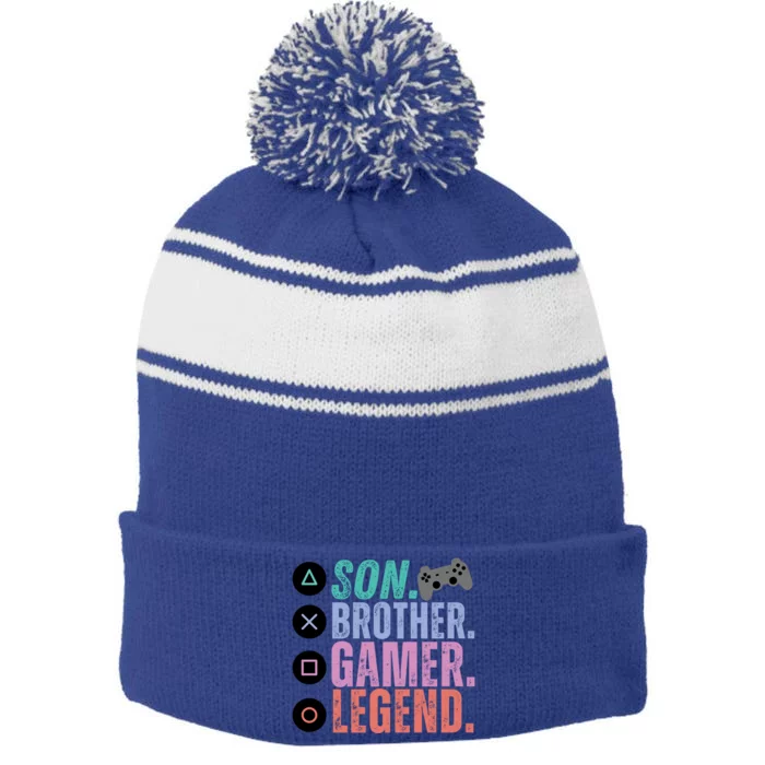 Son Brother Video Gamer Legend Gaming Great Gift Stripe Pom Pom Beanie