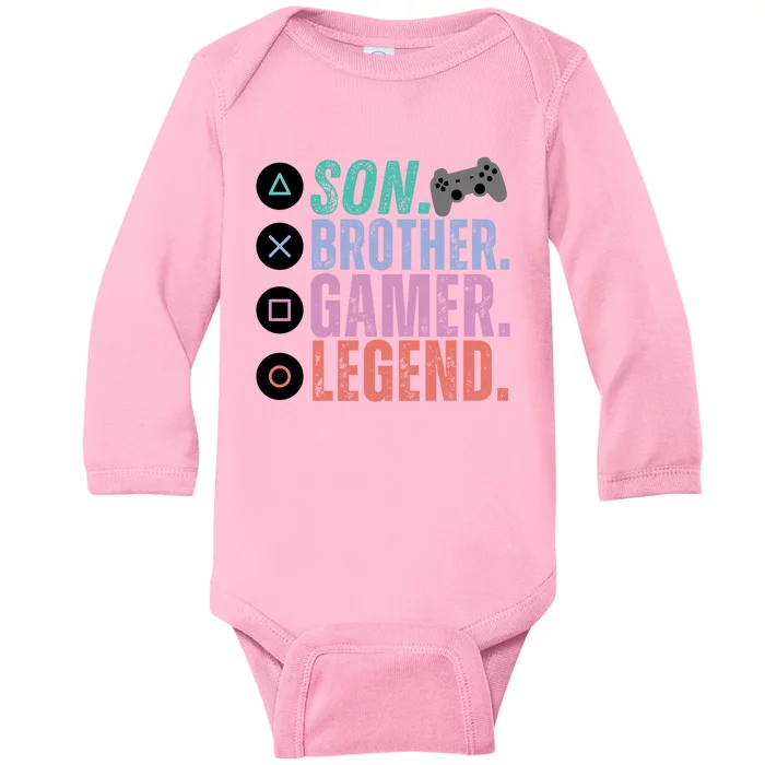 Son Brother Video Gamer Legend Gaming Great Gift Baby Long Sleeve Bodysuit