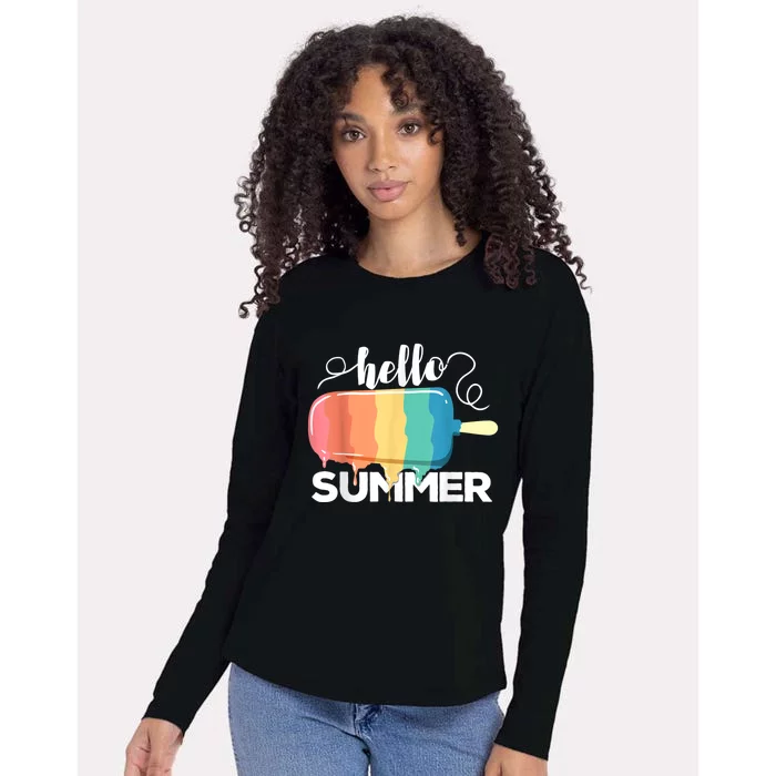 Sunny Beach Vacation Ice Cream Popsicle Hello Summer Womens Cotton Relaxed Long Sleeve T-Shirt