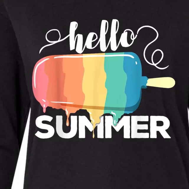 Sunny Beach Vacation Ice Cream Popsicle Hello Summer Womens Cotton Relaxed Long Sleeve T-Shirt