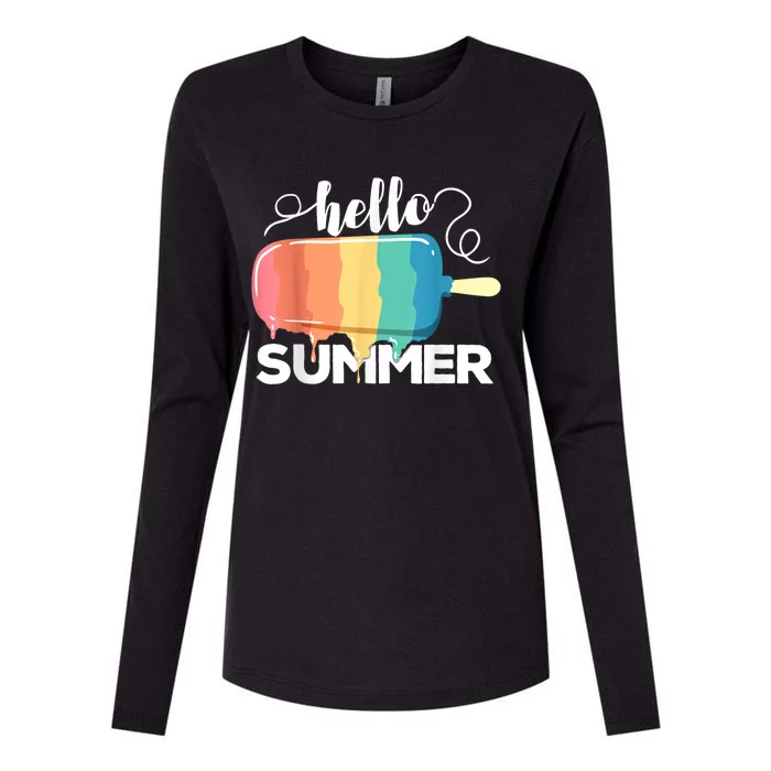 Sunny Beach Vacation Ice Cream Popsicle Hello Summer Womens Cotton Relaxed Long Sleeve T-Shirt