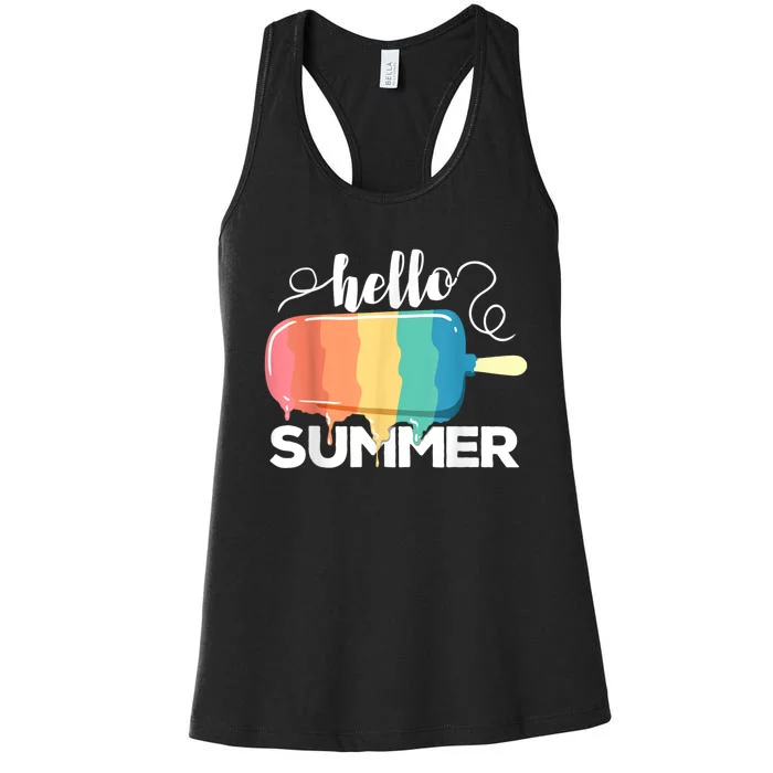 Sunny Beach Vacation Ice Cream Popsicle Hello Summer Women's Racerback Tank