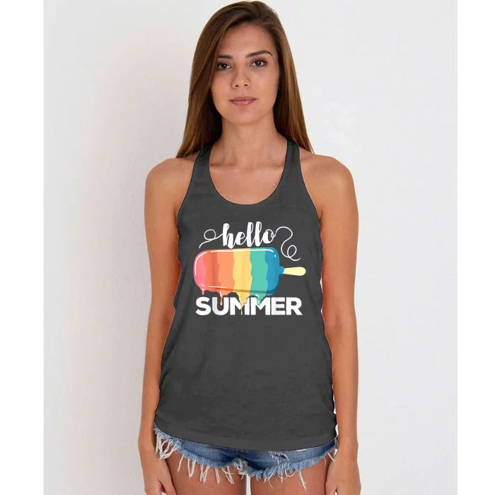 Sunny Beach Vacation Ice Cream Popsicle Hello Summer Women's Knotted Racerback Tank