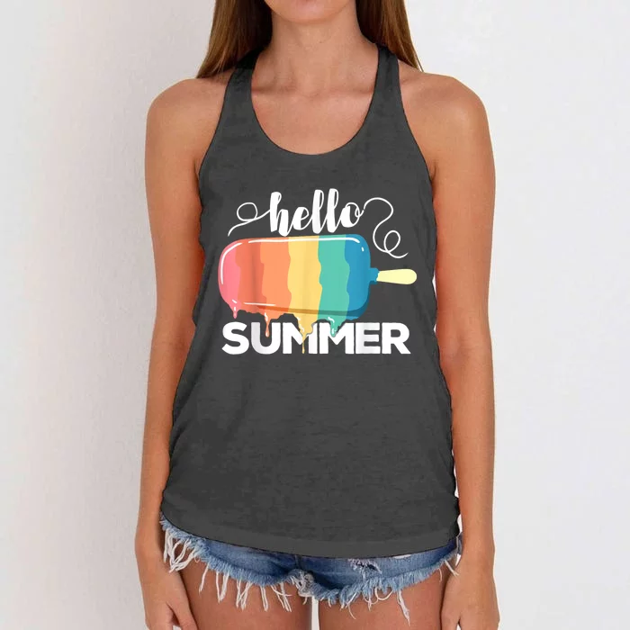 Sunny Beach Vacation Ice Cream Popsicle Hello Summer Women's Knotted Racerback Tank