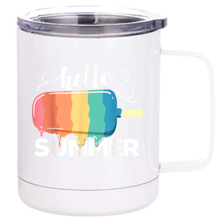 Sunny Beach Vacation Ice Cream Popsicle Hello Summer Front & Back 12oz Stainless Steel Tumbler Cup