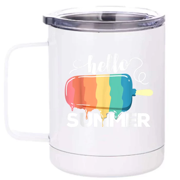 Sunny Beach Vacation Ice Cream Popsicle Hello Summer Front & Back 12oz Stainless Steel Tumbler Cup