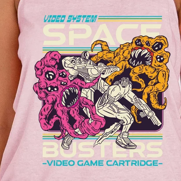 Space Busters Video Game Cartridge Women's Knotted Racerback Tank