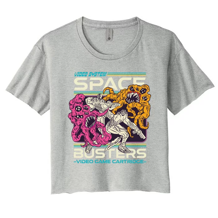 Space Busters Video Game Cartridge Women's Crop Top Tee