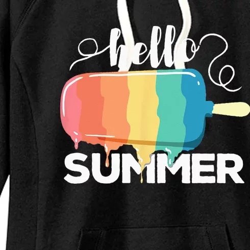 Sunny Beach Vacation Ice Cream Popsicle Hello Summer Women's Fleece Hoodie