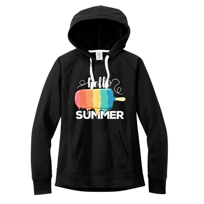 Sunny Beach Vacation Ice Cream Popsicle Hello Summer Women's Fleece Hoodie