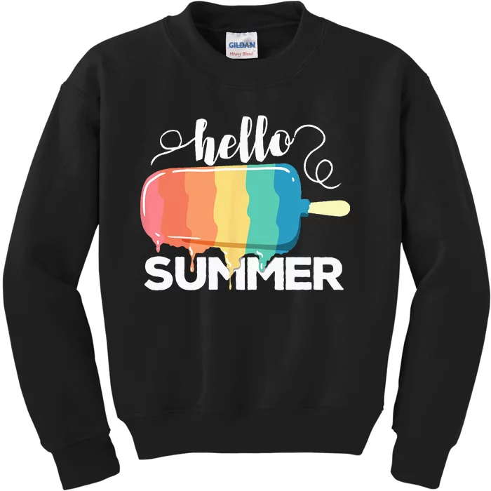 Sunny Beach Vacation Ice Cream Popsicle Hello Summer Kids Sweatshirt