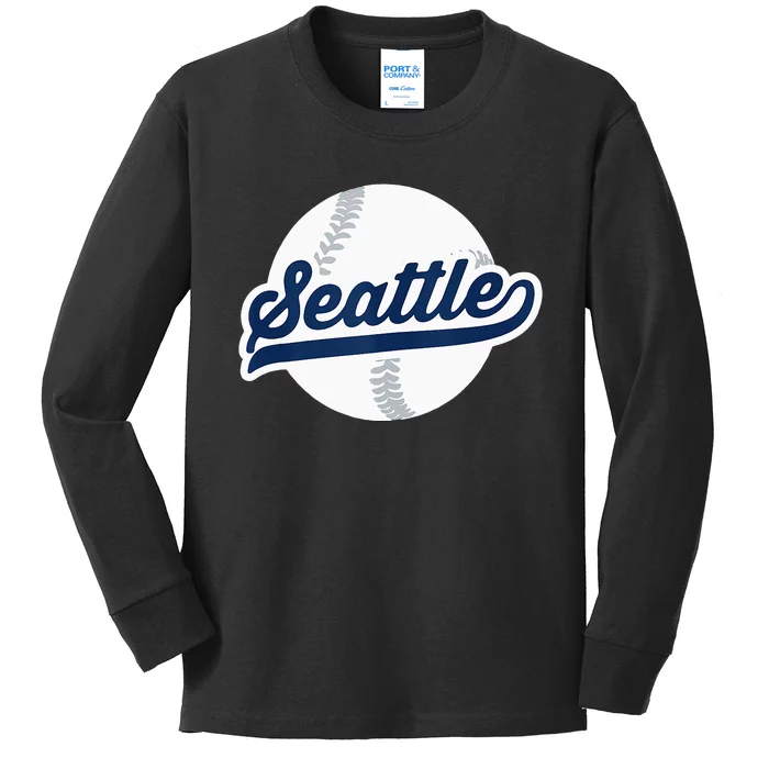 Seattle Baseball Vintage Pride Love City Kids Long Sleeve Shirt