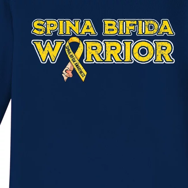 Spina Bifida Warrior Yellow Ribbon Baby Long Sleeve Bodysuit