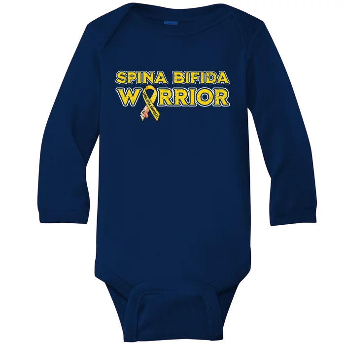 Spina Bifida Warrior Yellow Ribbon Baby Long Sleeve Bodysuit