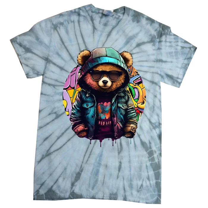 Swag Bear With Cool Glasses Urban Hip Hop Graffiti Art Style Tie-Dye T-Shirt