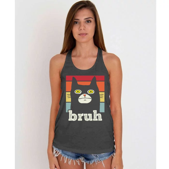 Saying Bruh With Cat Greetings Ns Women's Knotted Racerback Tank