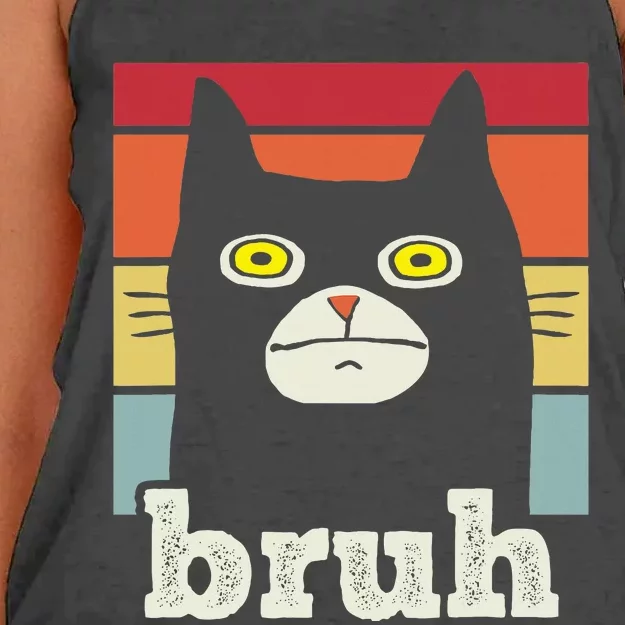 Saying Bruh With Cat Greetings Ns Women's Knotted Racerback Tank