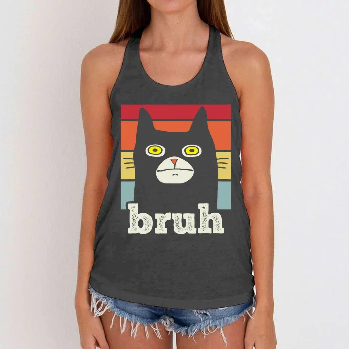 Saying Bruh With Cat Greetings Ns Women's Knotted Racerback Tank