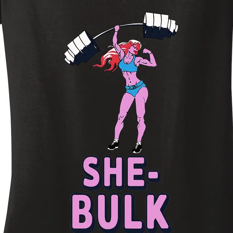 She Bulk Weightlifting Bodybuilding Gym Fitness Women's V-Neck T-Shirt