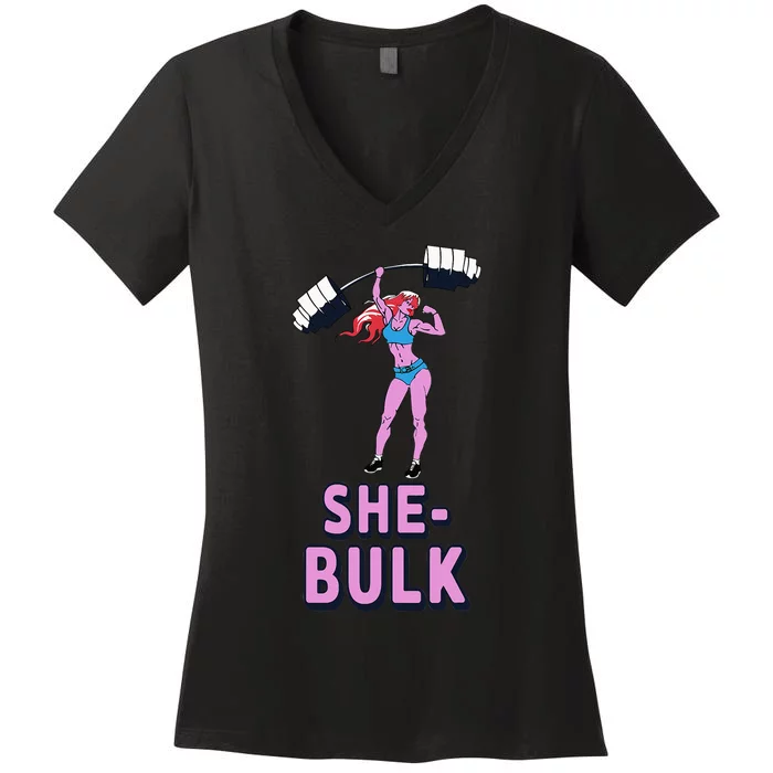 She Bulk Weightlifting Bodybuilding Gym Fitness Women's V-Neck T-Shirt