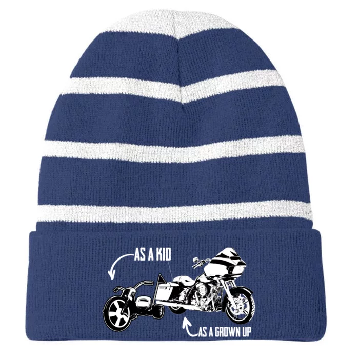 SS Big Wheel Tricycle Road Glide Motorcycle Design Striped Beanie with Solid Band