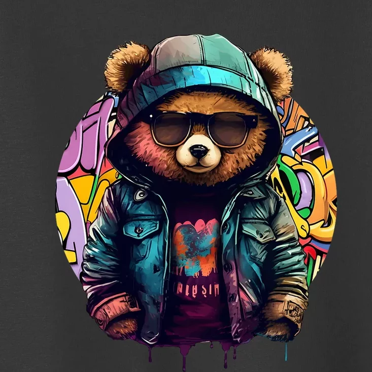 Swag Bear With Cool Glasses Urban Hip Hop Graffiti Art Style Toddler T-Shirt