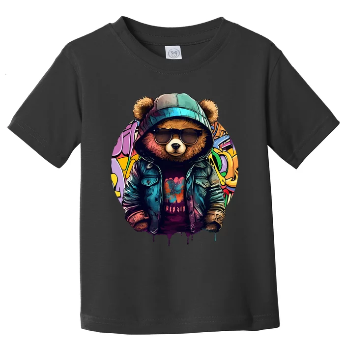 Swag Bear With Cool Glasses Urban Hip Hop Graffiti Art Style Toddler T-Shirt