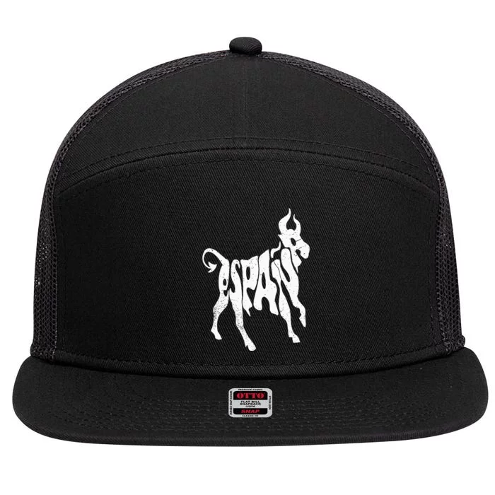 Spain Bull Word Art Cool Espana Animal 7 Panel Mesh Trucker Snapback Hat