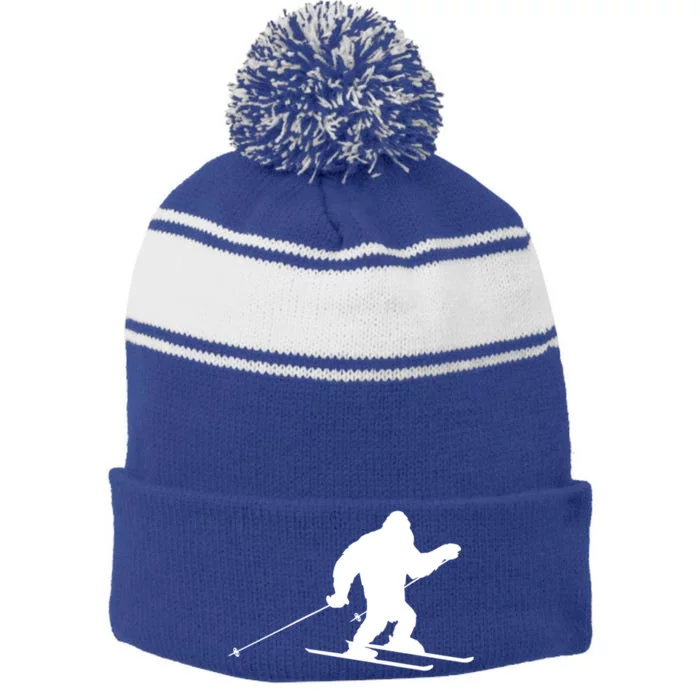 Skiing Bigfoot Winter Skiing Ski Instructor Gift Stripe Pom Pom Beanie