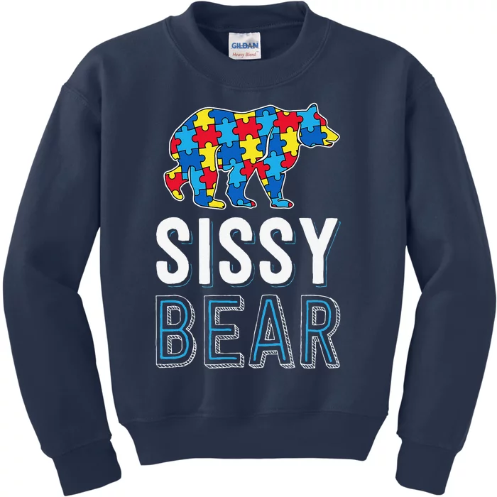 Sissy Bear World Autism Awareness Day Family Puzzle Piece Kids Sweatshirt