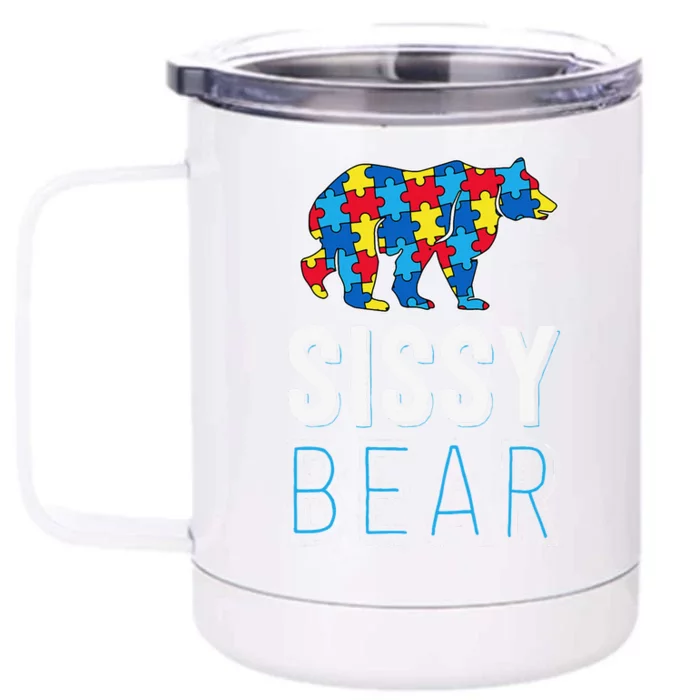 Sissy Bear World Autism Awareness Day Family Puzzle Piece Front & Back 12oz Stainless Steel Tumbler Cup