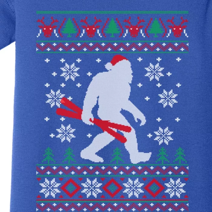 Skiing Bigfoot Wear Santa Hat Ugly Christmas For Skier Ski Cool Gift Baby Bodysuit