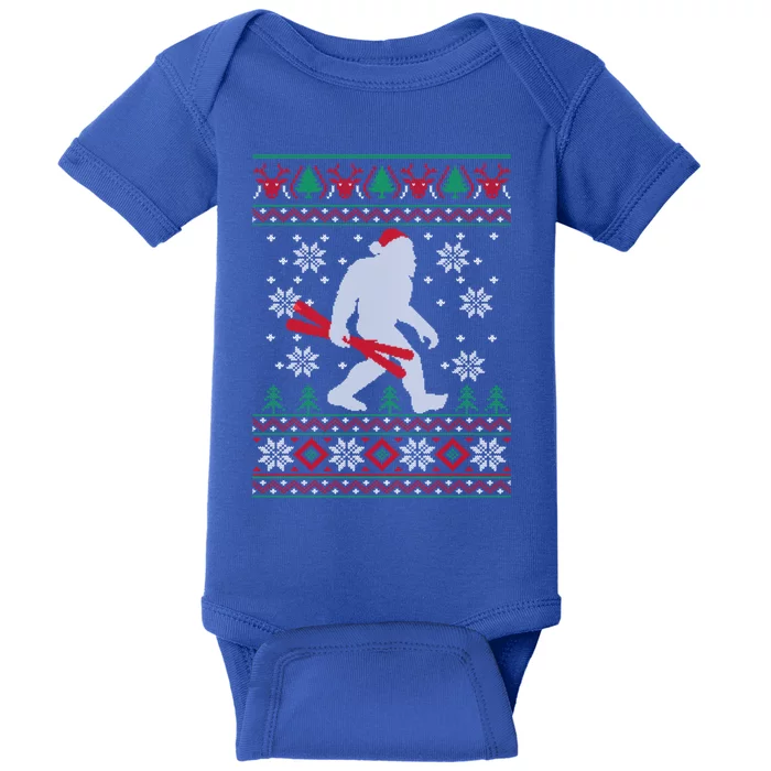 Skiing Bigfoot Wear Santa Hat Ugly Christmas For Skier Ski Cool Gift Baby Bodysuit