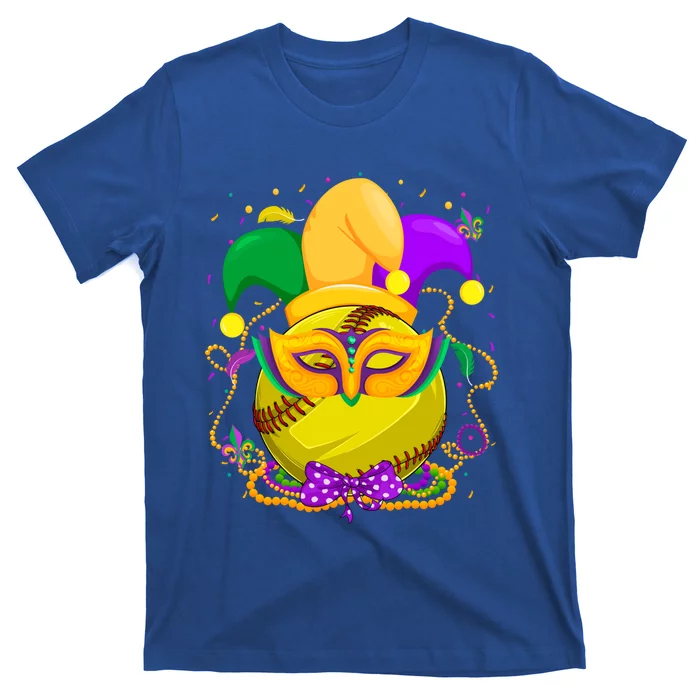 Softball Ball With Jester Hat Mardi Gras Fat Tuesday Parade Gift T-Shirt