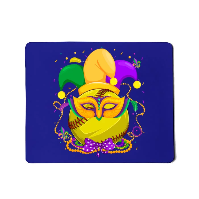 Softball Ball With Jester Hat Mardi Gras Fat Tuesday Parade Gift Mousepad