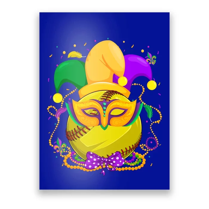 Softball Ball With Jester Hat Mardi Gras Fat Tuesday Parade Gift Poster