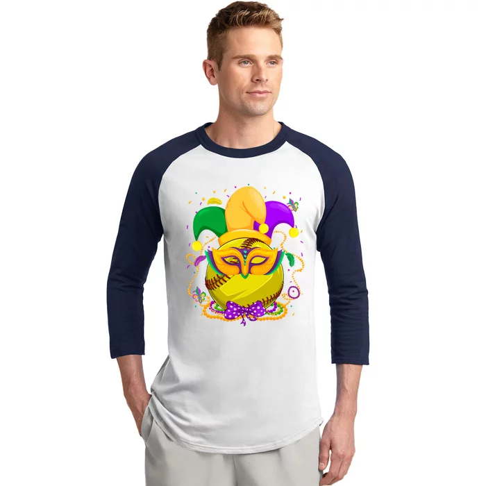 Softball Ball With Jester Hat Mardi Gras Fat Tuesday Parade Gift Baseball Sleeve Shirt