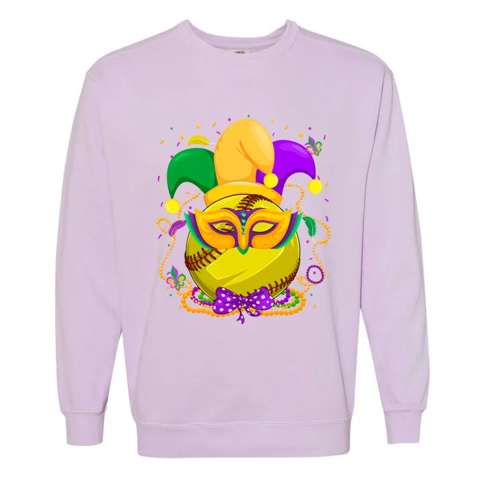 Softball Ball With Jester Hat Mardi Gras Fat Tuesday Parade Gift Garment-Dyed Sweatshirt