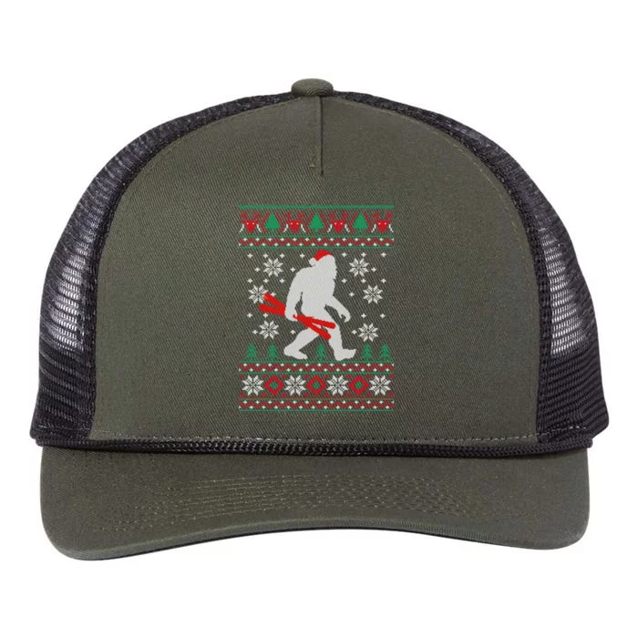 Skiing Bigfoot Wear Santa Hat Ugly Christmas For Skier Ski Funny Gift Retro Rope Trucker Hat Cap