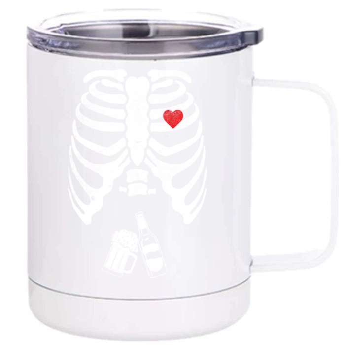 Skeleton Beer Xray Pregnancy Announcet Dad Cute Halloween Gift Front & Back 12oz Stainless Steel Tumbler Cup