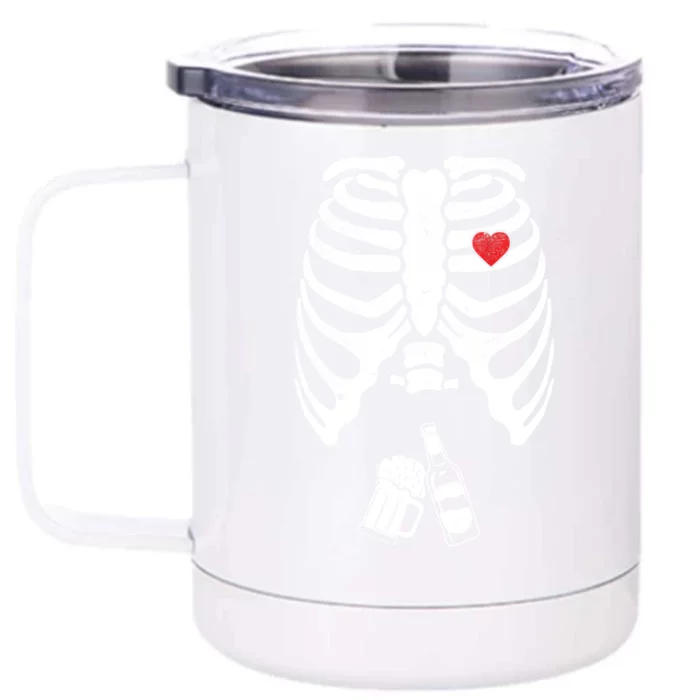 Skeleton Beer Xray Pregnancy Announcet Dad Cute Halloween Gift Front & Back 12oz Stainless Steel Tumbler Cup