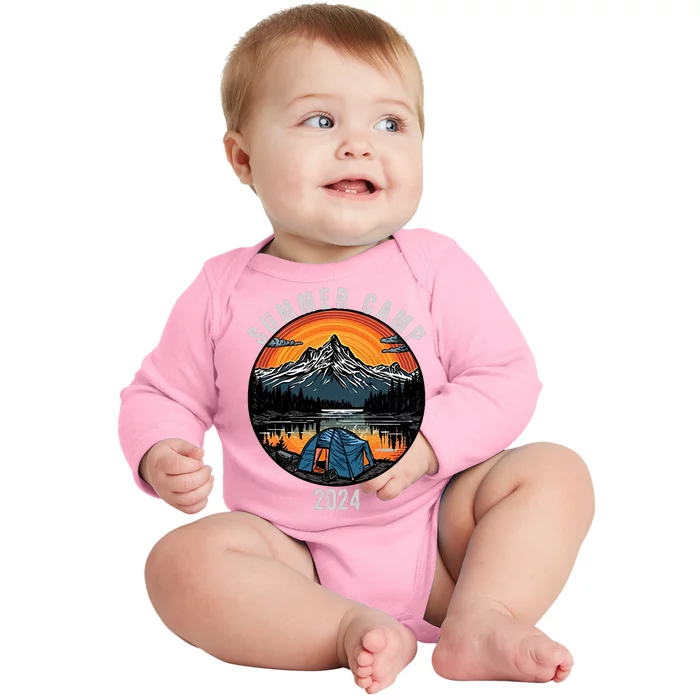 Summer Camp 2024 Camper Life Bonfire Camp Fire Funny Camping Fun Outdoors Baby Long Sleeve Bodysuit