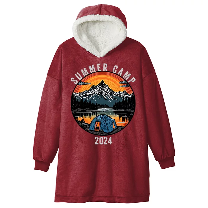 Summer Camp 2024 Camper Life Bonfire Camp Fire Funny Camping Fun Outdoors Hooded Wearable Blanket