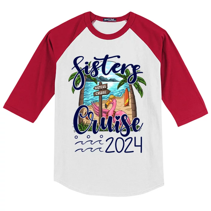 Sisters Cruise 2024 Matching Flamingo Cruise Squad Kids Colorblock Raglan Jersey